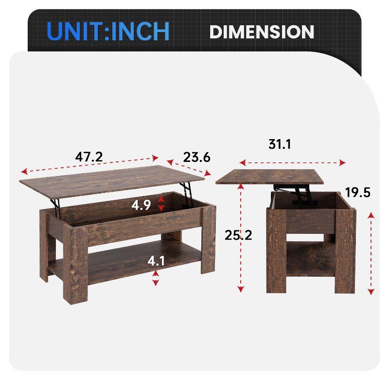 FDW Coffee Table Lift Top Coffee Tables with Hidden Compartment and Storage Shelf Wooden Lift Tabletop Dining Table for Living Room Home (Brown)