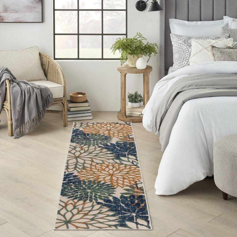 Nourison Aloha Floral Bloom Flatweave High-Low Indoor Outdoor Runner Rug Blue Green 2' x 6'