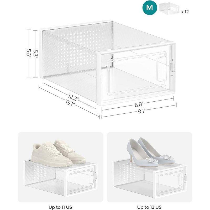 SONGMICS Shoe Boxes Clear Stackable Plastic Shoe Storage Boxes with Lids 12 Pack Shoe Organizers For Closet