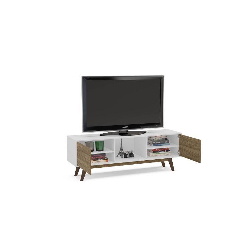 Sleek Dual-Tone White/Walnut TV Stand with Cabinet Storage