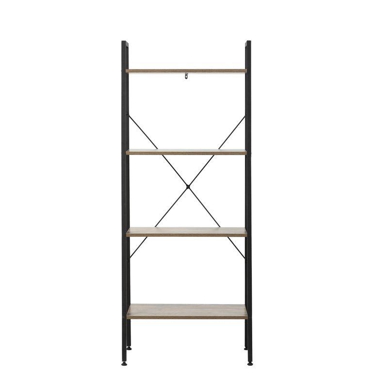 LuxenHome 4-Shelf 58.3" x 23.62" W Wood and Metal Ladder Bookcase. Brown