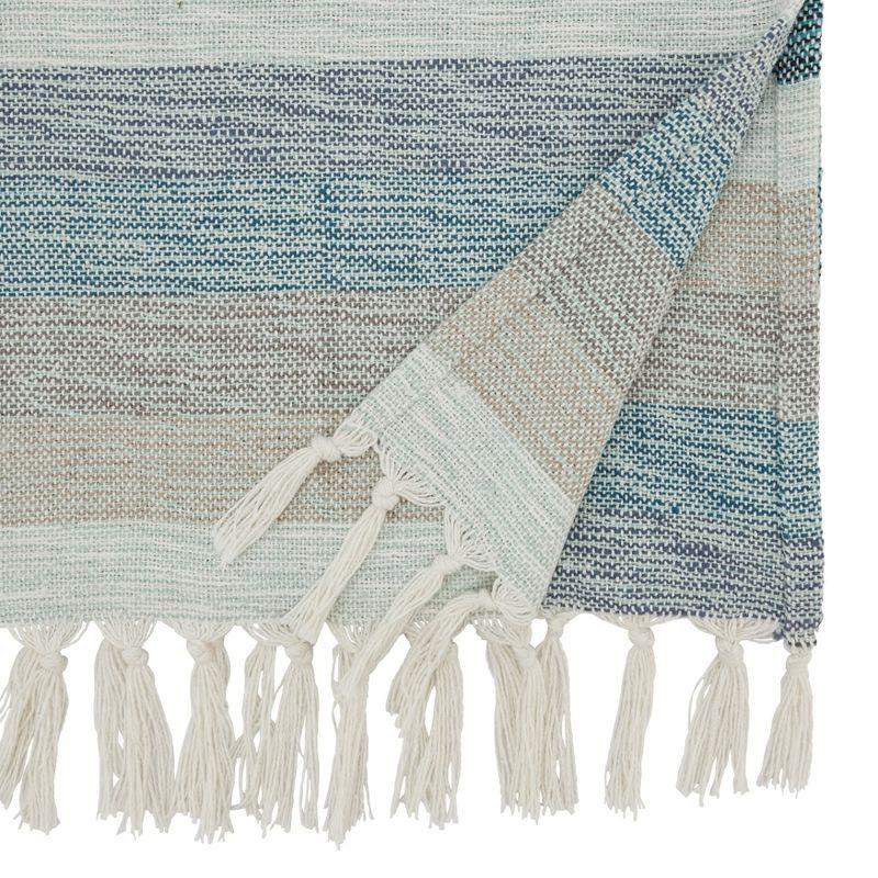 Coastal Blue Striped Cotton Table Runner with Fringe