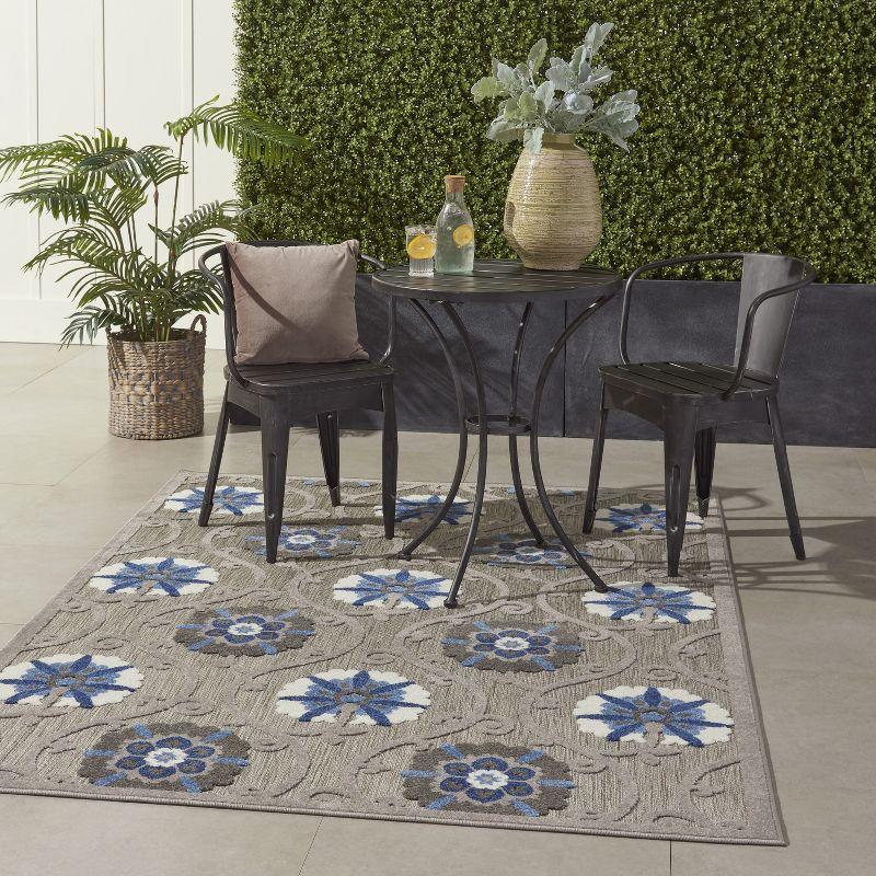 Nourison Aloha Contemporary Floral Flatweave High-Low Indoor Outdoor Area Rug Grey/Blue 7'10" x 10'6"