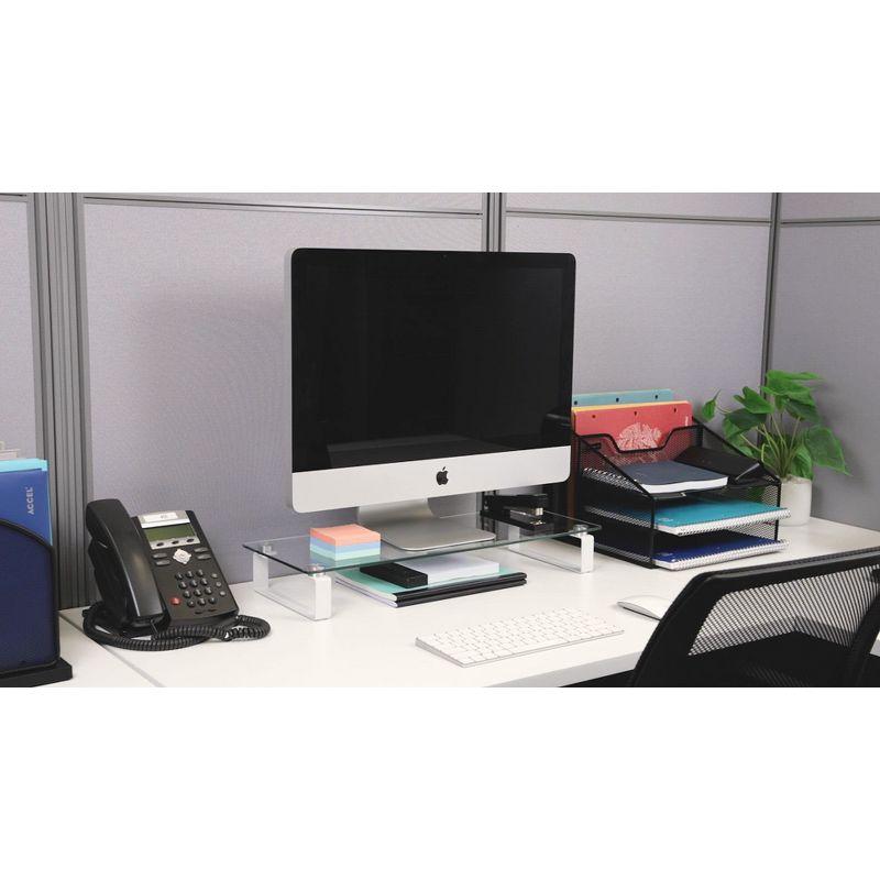 Mind Reader Mind Reader Monitor Stand, Contemporary, Desktop Organizer, Laptop Riser, Office, Glass, 22"L x 8.25"W x 3"H, Clear
