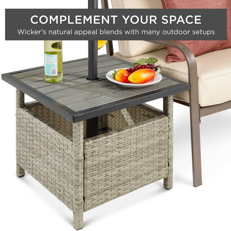 Elegant Grey Rattan Wicker Outdoor Side Table with Umbrella Hole