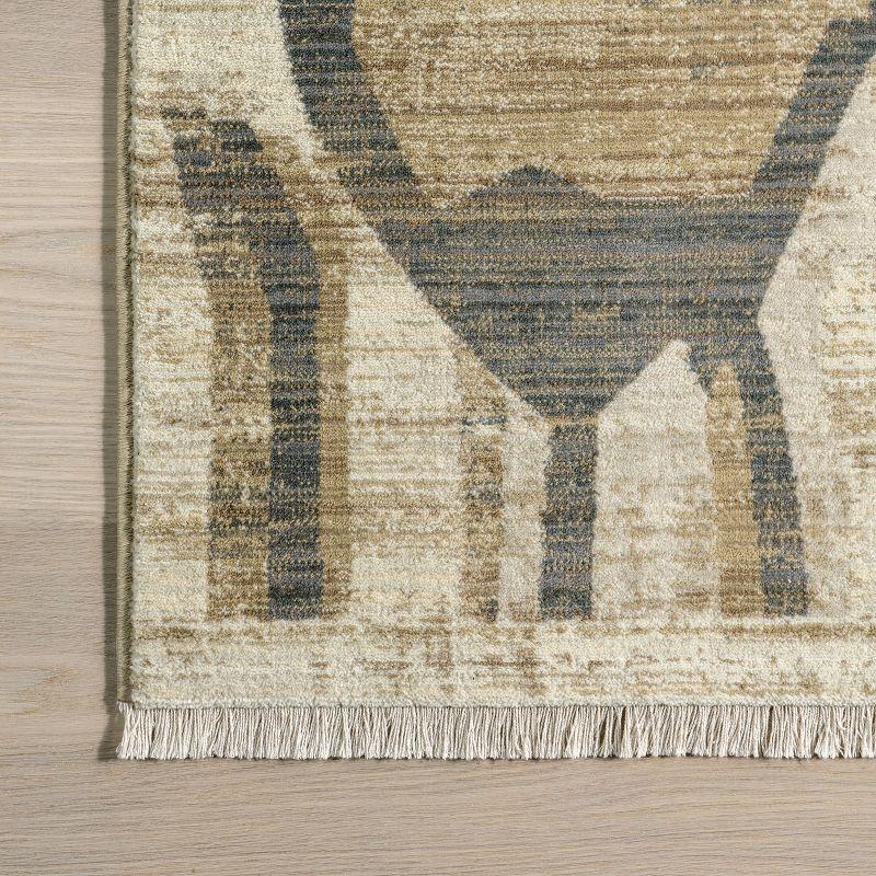 Beige Abstract Handmade Synthetic 5' x 7' Area Rug