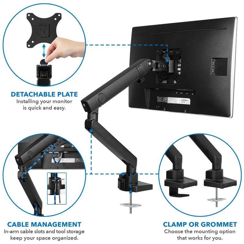 Mount-It! Articulating Single Monitor Arm Mount | Monitor Desk Stand | Mechanical Spring Arm | Fits 24 - 32 in. Screens | C-Clamp and Grommet Bases