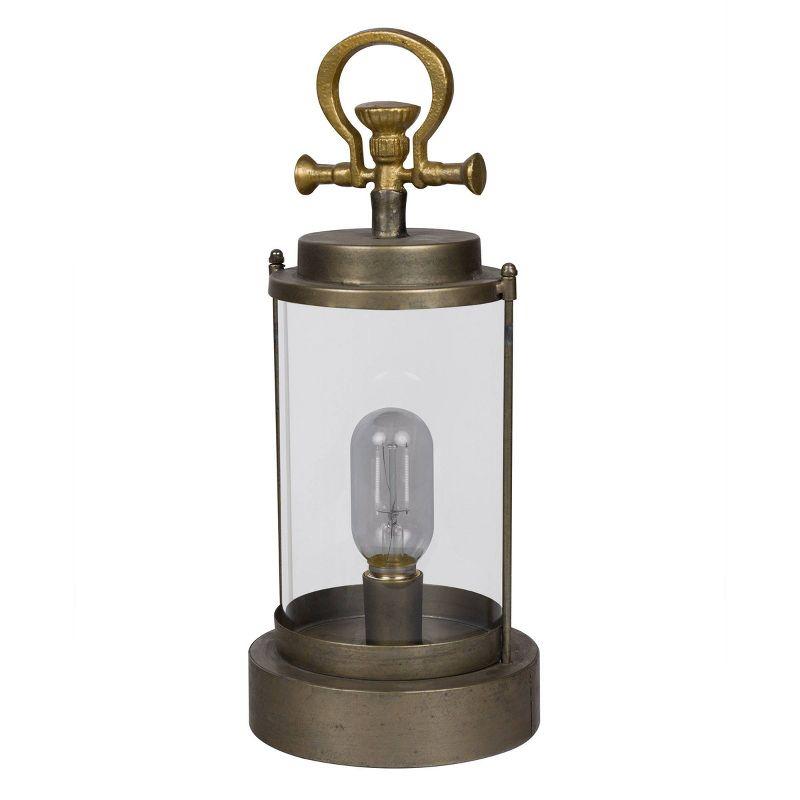 Vintage Gold Metal and Glass Lantern with LED Light