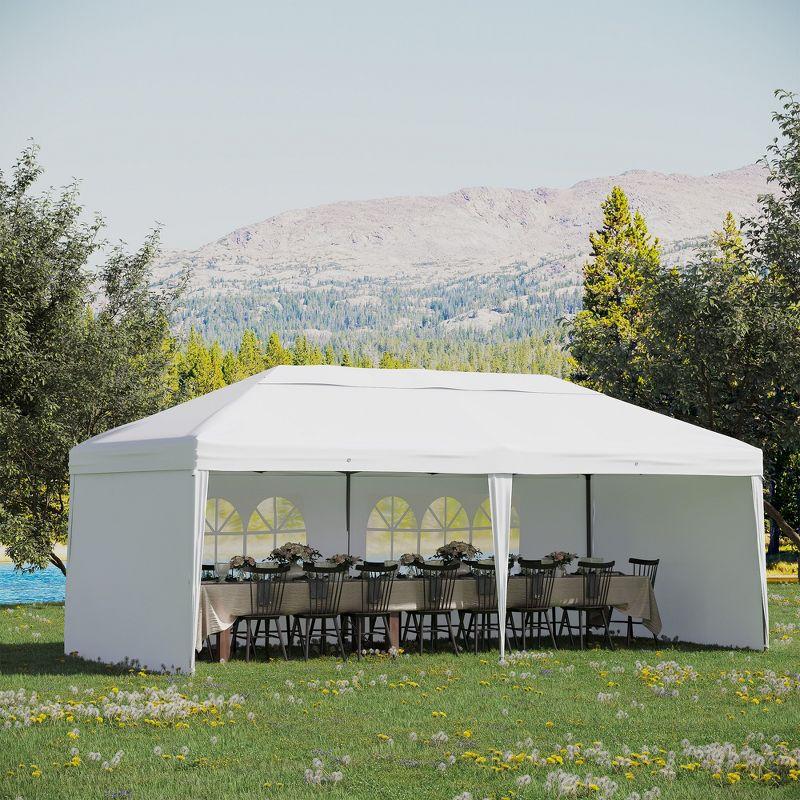 Outsunny 10' x 20' Heavy Duty Pop Up Canopy Party Tent with 4 Removable Sidewalls, Outdoor Cabana Gazebo with Carry Bag, Weather Protection, White