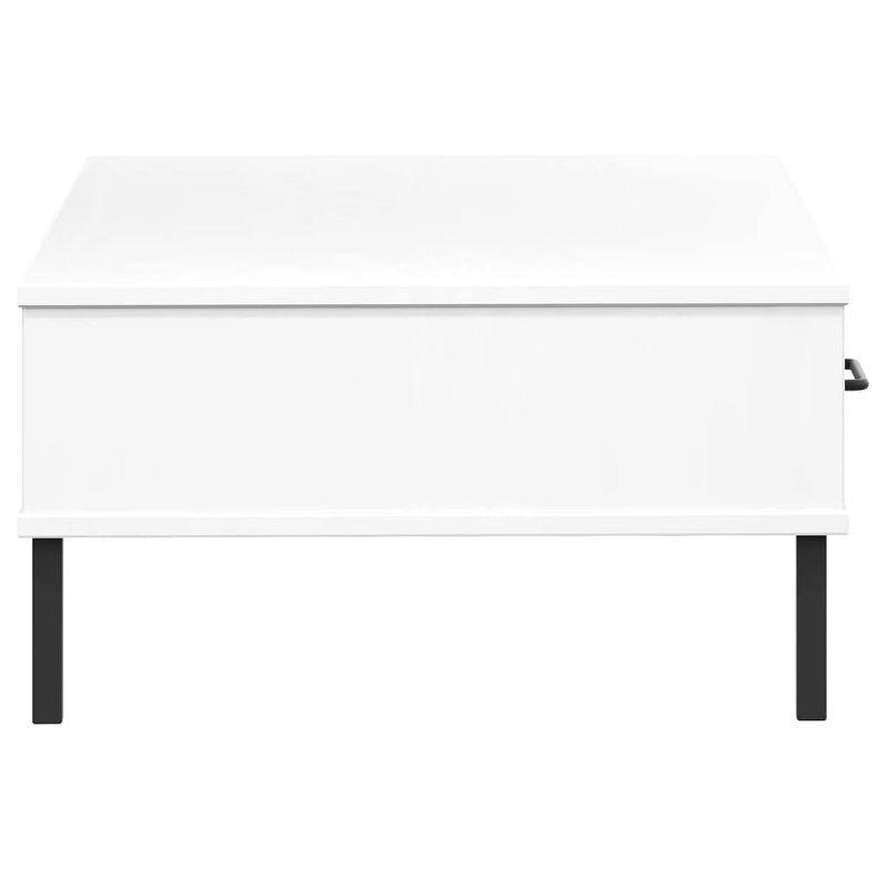 vidaXL Industrial Style Coffee Table with Metal Legs and Drawer - Solid Pine Wood Construction in White Finish,