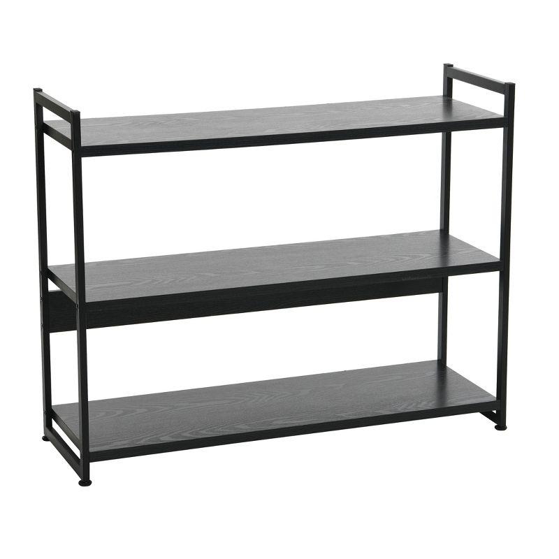 Sleek Black Oak 3-Tier Wide Bookshelf with Metal Frame