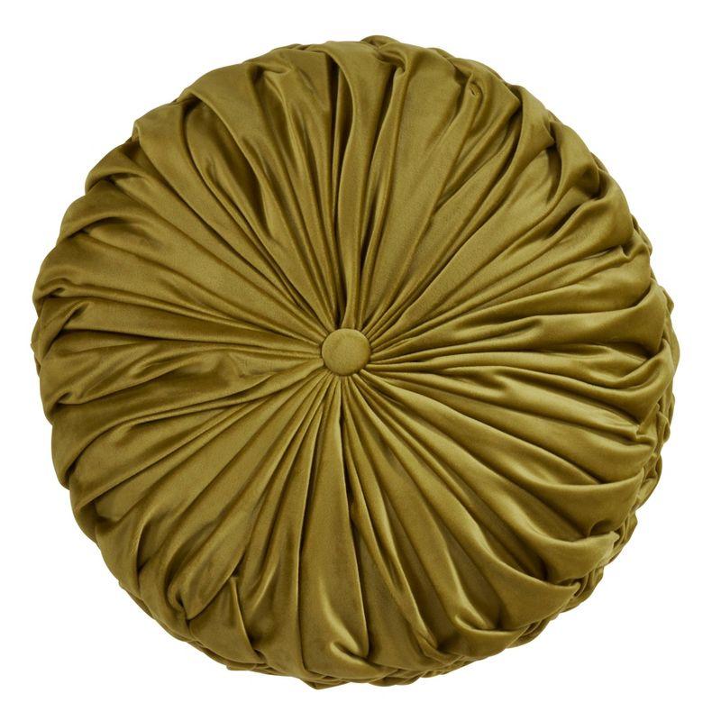 14" Olive Velvet Pintucked Round Throw Pillow