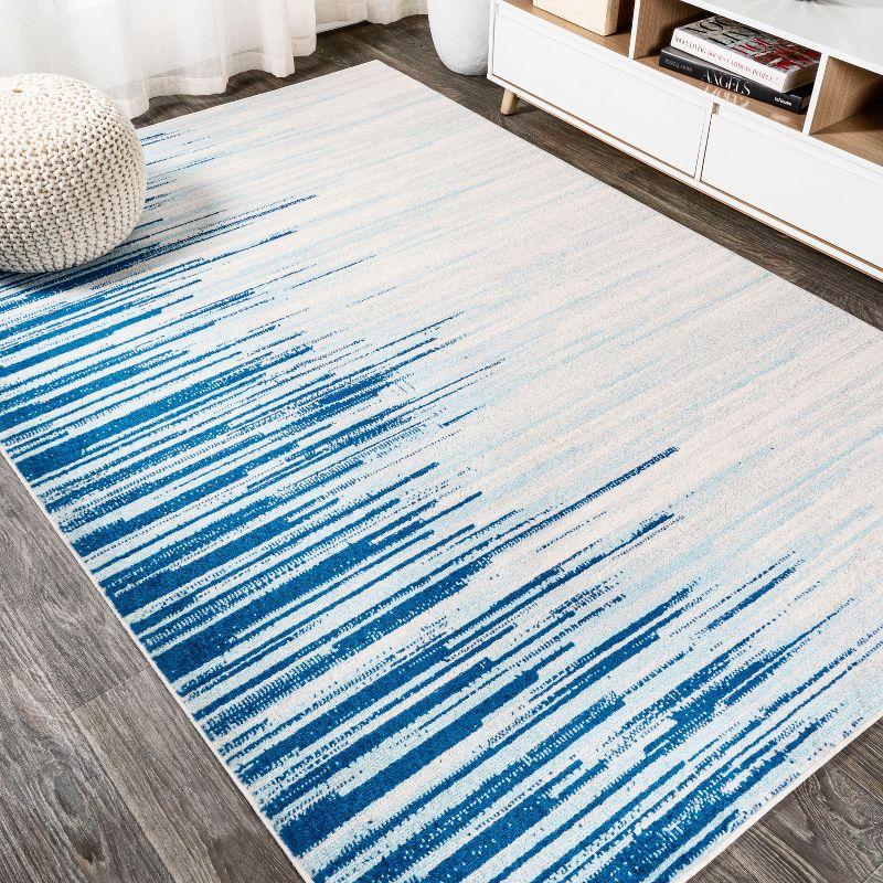 Coastal Breeze Linear Stripe Synthetic 3x5 Blue/Cream Rug