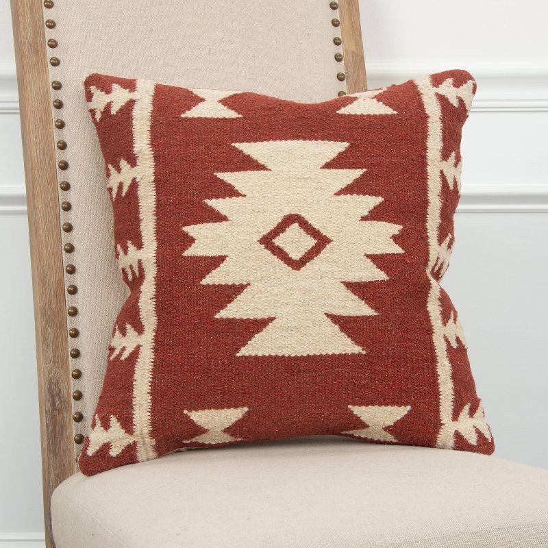 18"x18" Southwestern Striped Square Throw Pillow Red/Ivory - Rizzy Home: Aztec Pattern, Cotton/Wool Blend