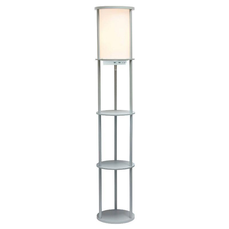 62.5" Round Modern Shelf Etagere Floor Lamp with USB Ports, Outlet - Simple Designs: Pull Chain, ETL Listed