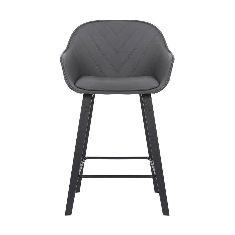 Contemporary V-Design 26" Faux Leather & Wood Counter Stool in Gray