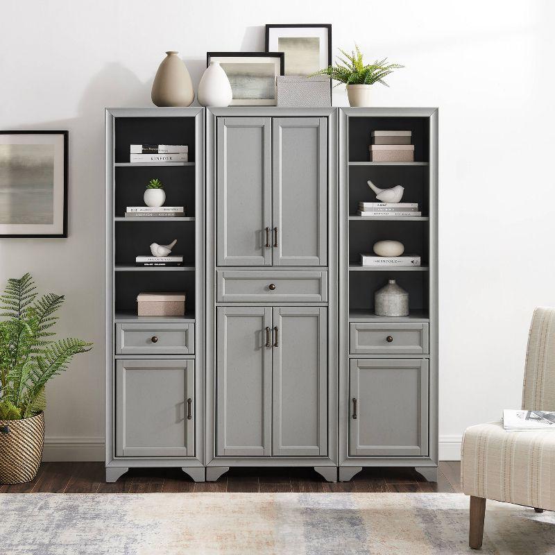 Distressed Gray 3-Piece Kitchen Pantry Set with Shelves