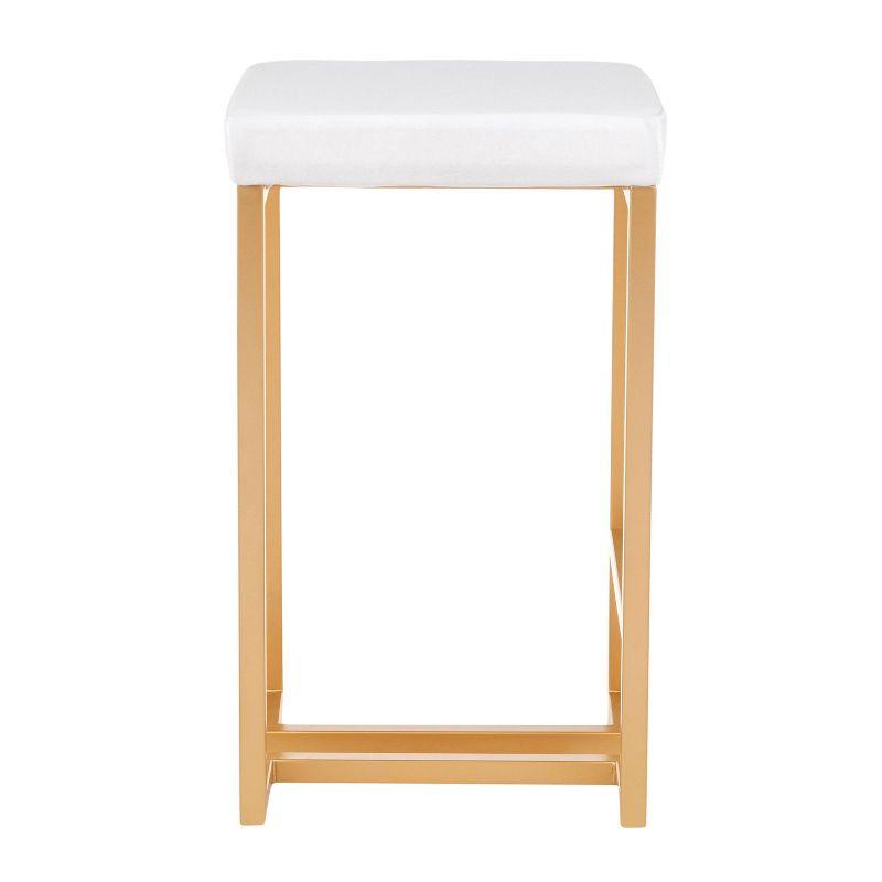 Set of 2 Midas 26" Gold Frame & White Velvet Seat Counter Height Barstool - LumiSource