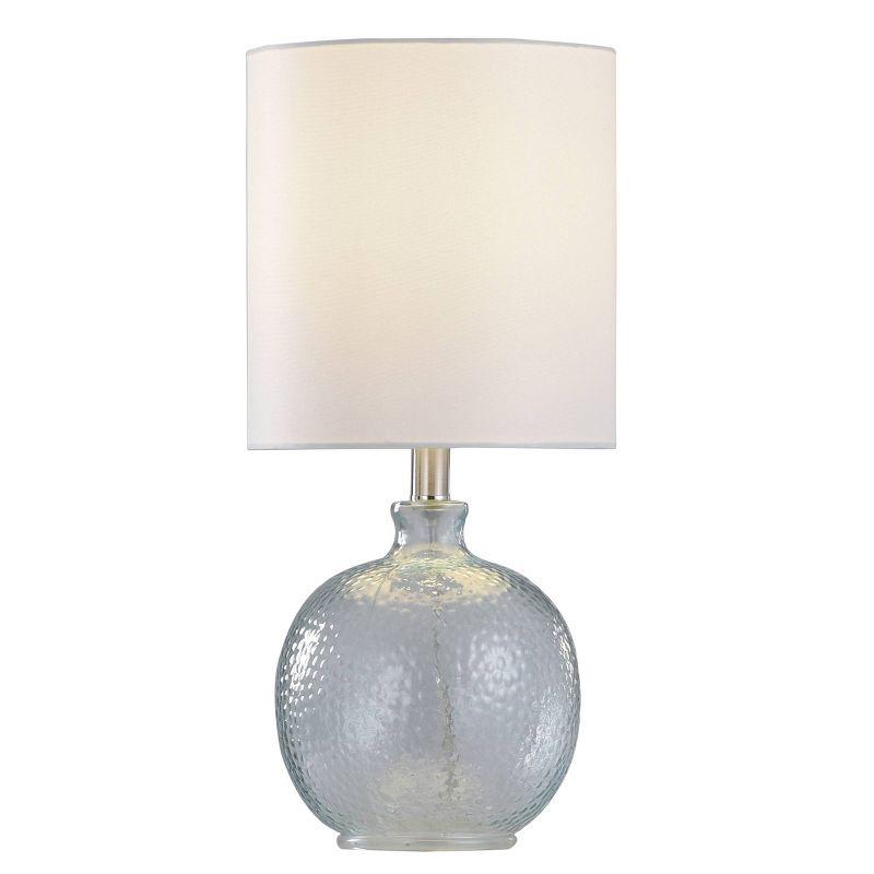 Light Aqua Glass Table Lamp with White Fabric Shade