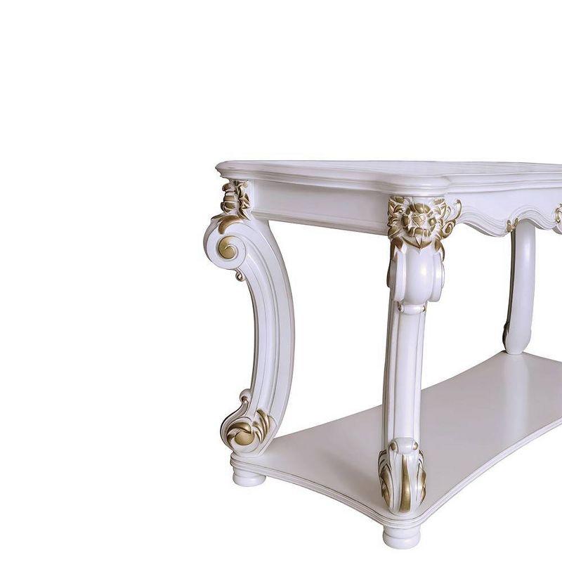 58" Vendome Accent Table Antique Pearl Finish - Acme Furniture: Scrolled Legs, Open Shelf