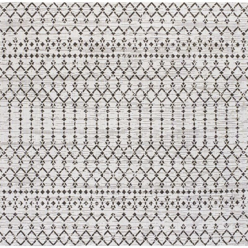 5' x 5' Ourika Moroccan Geometric Textured Weave Indoor/Outdoor Area Rug, Cream/Black - JONATHAN Y