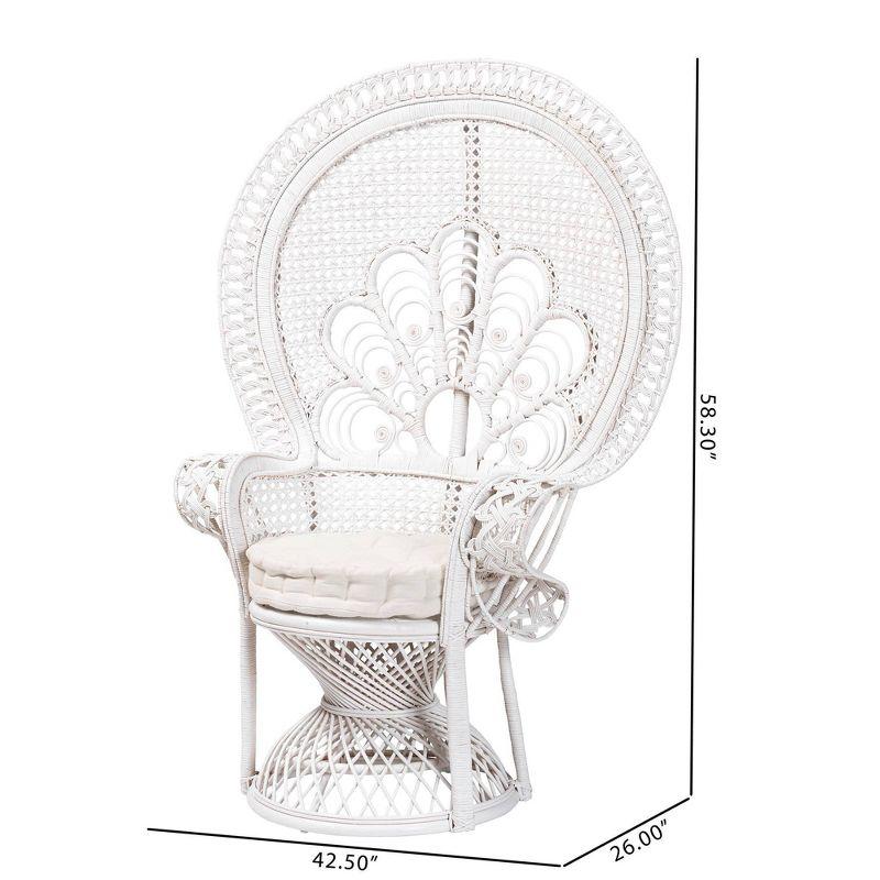 bali & pari Ediva Natural Rattan Peacock Accent Chair White: Upholstered Polyester, No Assembly Required