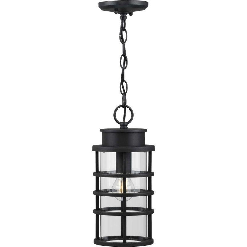 Progress Lighting, Port Royal, 1-Light Outdoor Hanging Lantern, Black, Clear Glass Shade