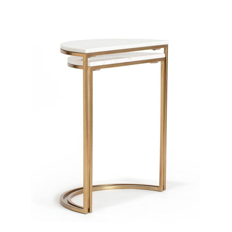 Kingston White Marble and Gold Metal Nesting Side Tables Set of 2