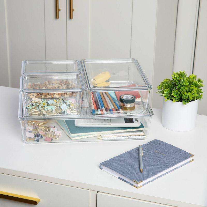 Clear Stackable Plastic Storage Bins with Lids, 4-Piece Set