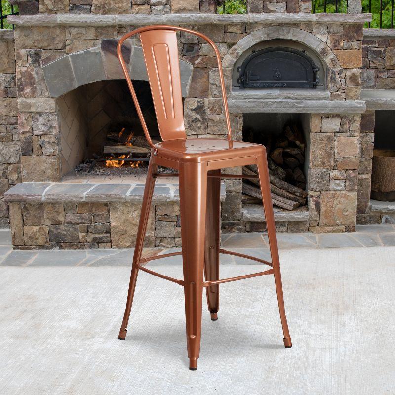 Copper Elegance 30" Metal Indoor-Outdoor Barstool with Ergonomic Back