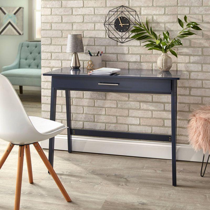 Modern Blue Corner Writing Desk with Pine Wood Frame and Drawer