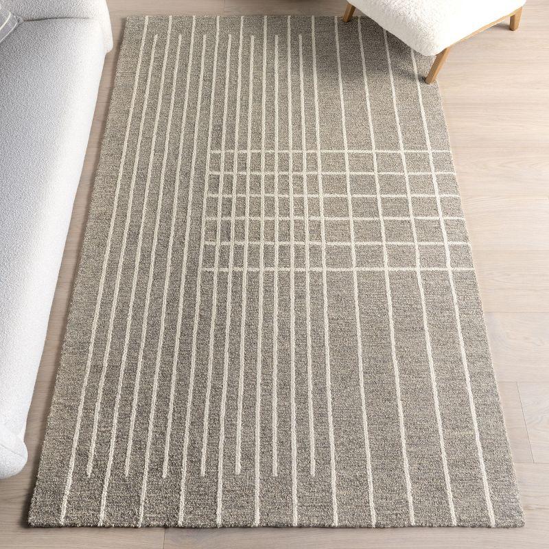 Gray and White Wool Striped 4' x 6' Area Rug