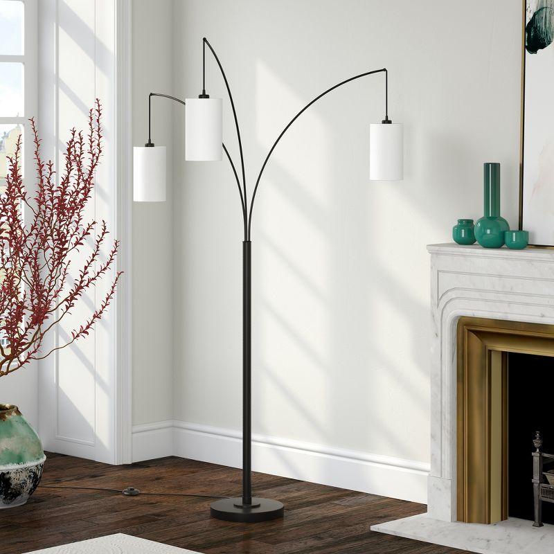 Hudson and Canal 3-Light Torchiere Floor Lamp with Fabric Shade Blackened Bronze/White: Metal Body, Push Button Foot Switch