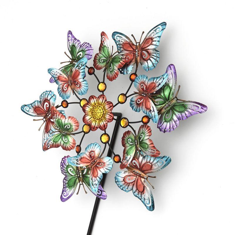 Colorful Butterfly Themed Metallic Garden Wind Spinner Stake