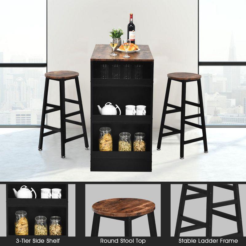 Costway 3 Pieces Bar Table Set Industrial Counter with Storage Black