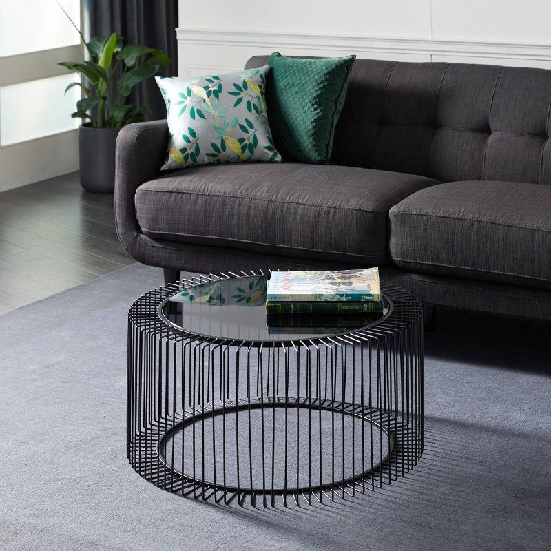 Contemporary Metal Coffee Table Black - Olivia & May: Modern Glass Top, No Assembly Required