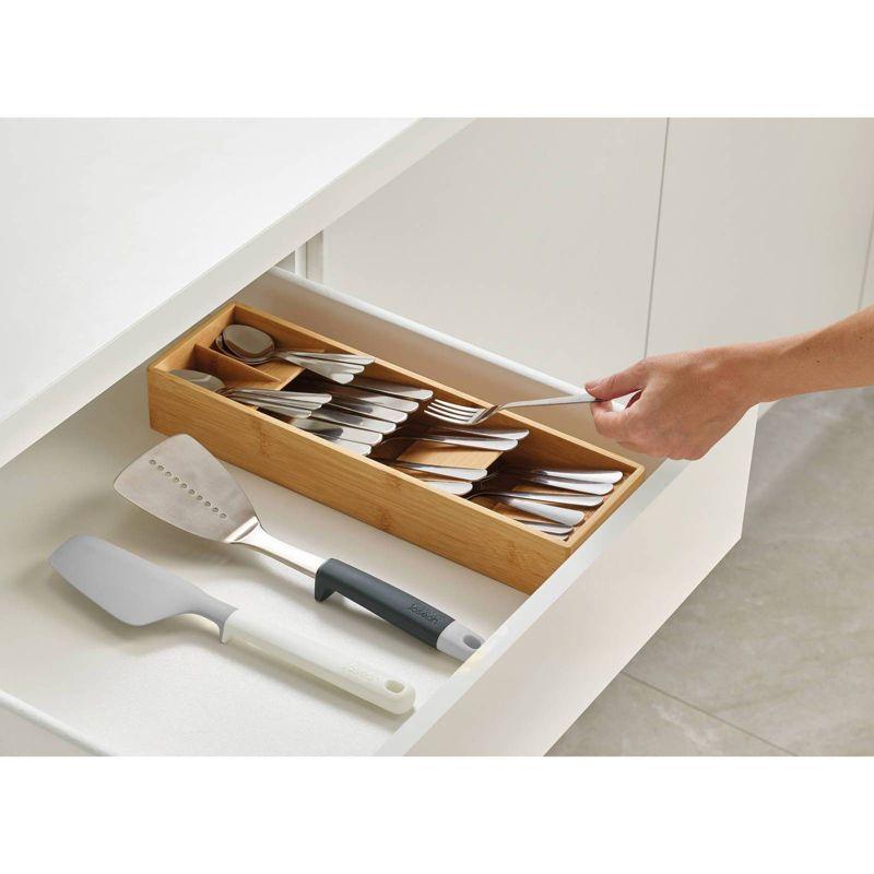 Compact Bamboo Drawer Organizer with Cutlery Icons