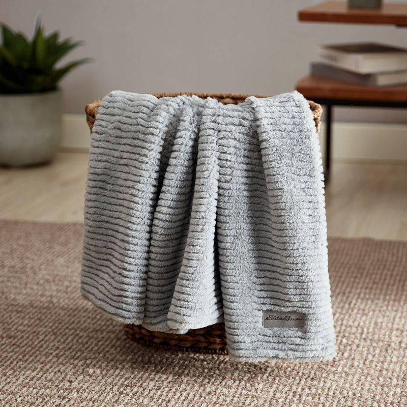 Eddie Bauer Ribbed Textured Stripe Solid Plush Throw Blanket