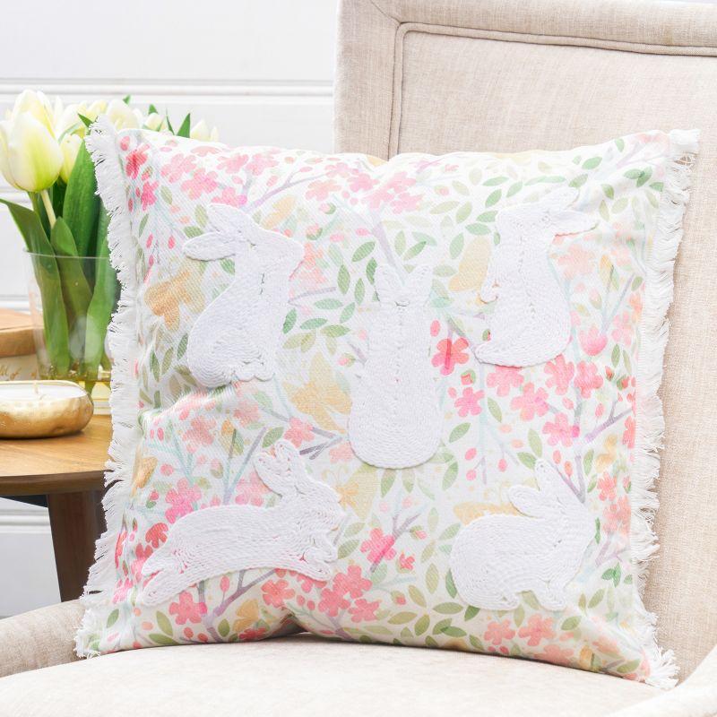 Easter Bunnies Flowers Decorative Throw Pillow