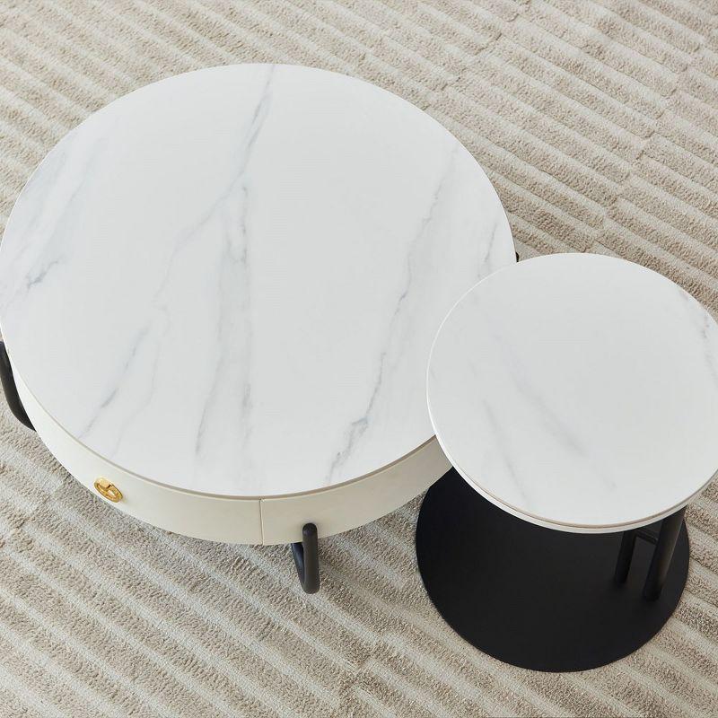 Morden Marble Nesting Table, Round Coffee Table Set of 2 End Table for Living Room,Stacking Side Tables, Accent Tea Table with Metal Frame