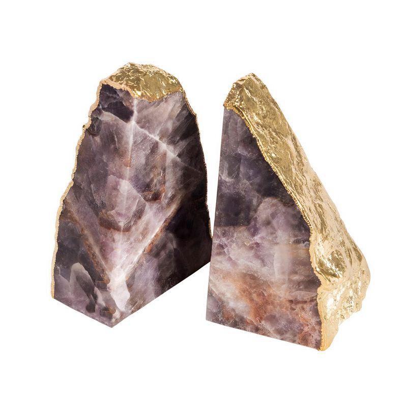 Amethyst and Gold Gilded Stone Bookends, Set of 2