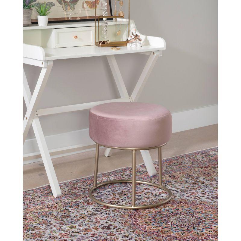 Pink Velvet and Gold Accent Vanity Stool