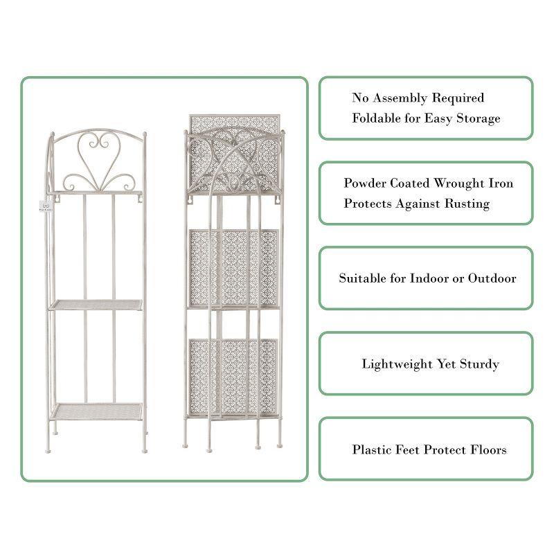 Nature Spring 3-Tier Indoor/Outdoor Garden Plant Stand With Vertical Folding Wrought Iron Shelves - Antique White