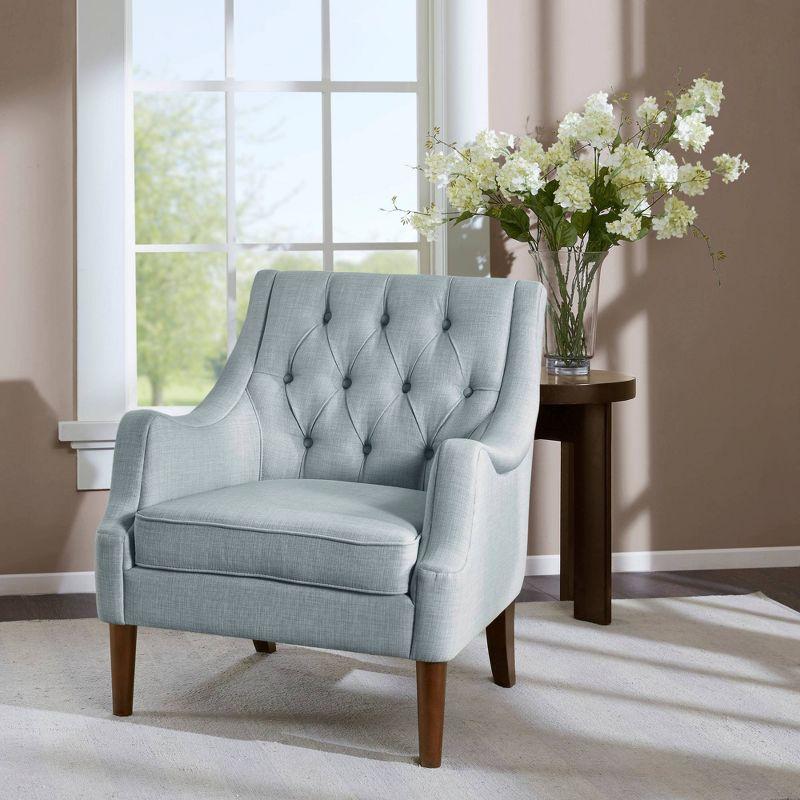 Dusty Blue Serpentine Wood Accent Chair with Tufted Back