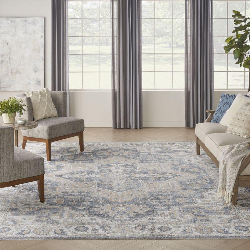 Nourison Astra Machine Washable Vintage Medallion Indoor Rug Grey/Blue 9' x 12'
