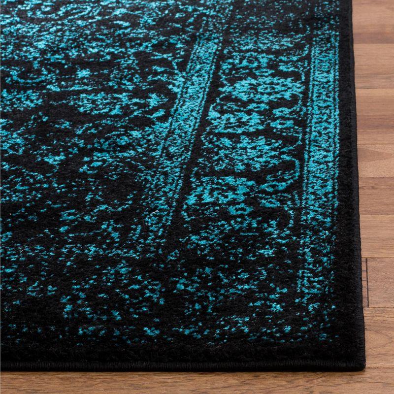 Adirondack Vintage Black/Teal Square Easy-Care Area Rug - 6' x 6'