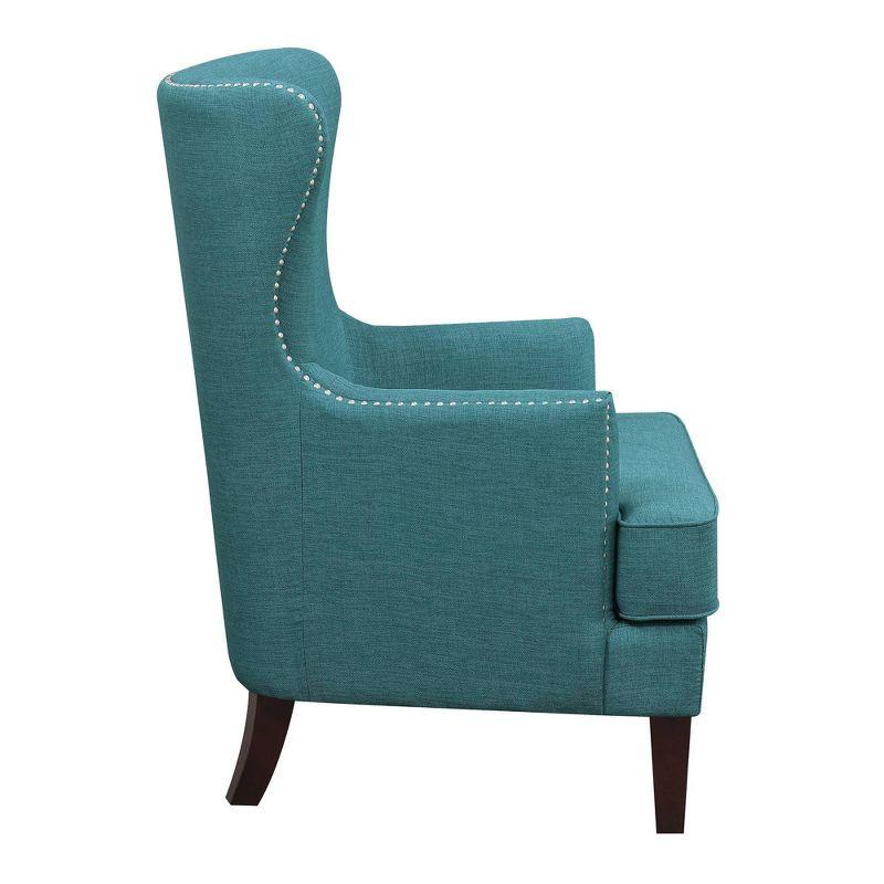 Transitional Teal Winged Accent Chair with Silver Nailhead Trim