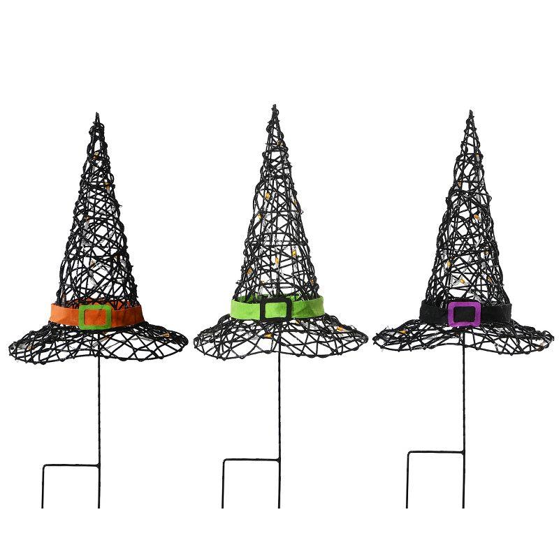 23" Prelit Black Witch’s Hat Garden Stakes - National Tree Company