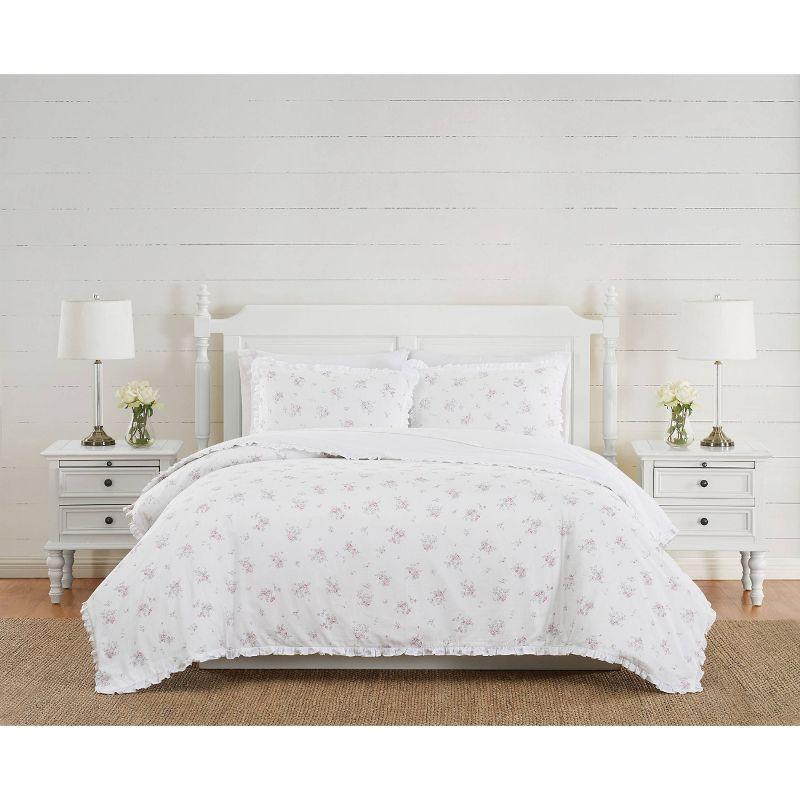 Rosebury White and Pink Cotton Ruffled Full/Queen Duvet Set