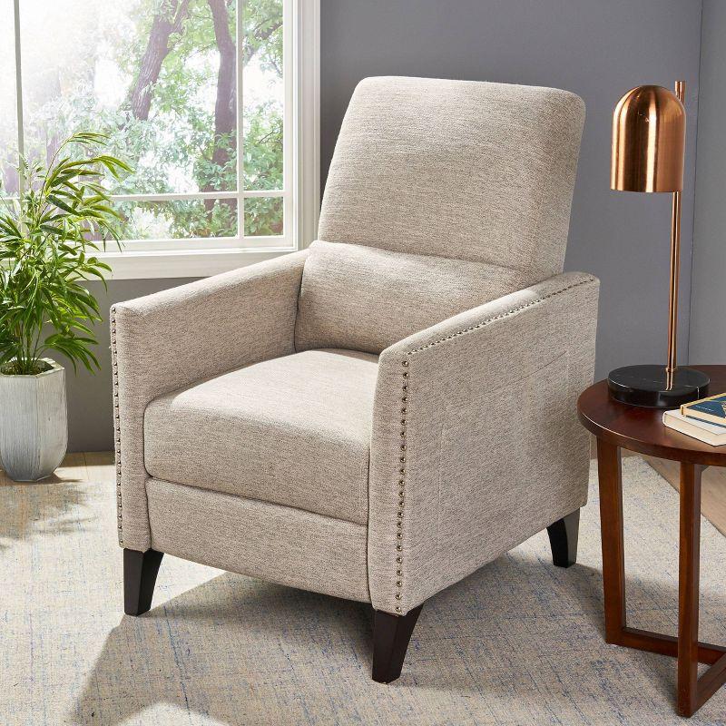 Alscot Contemporary Push Back Recliner Light Gray - Christopher Knight Home: Nailhead Trim, Polyester Upholstery